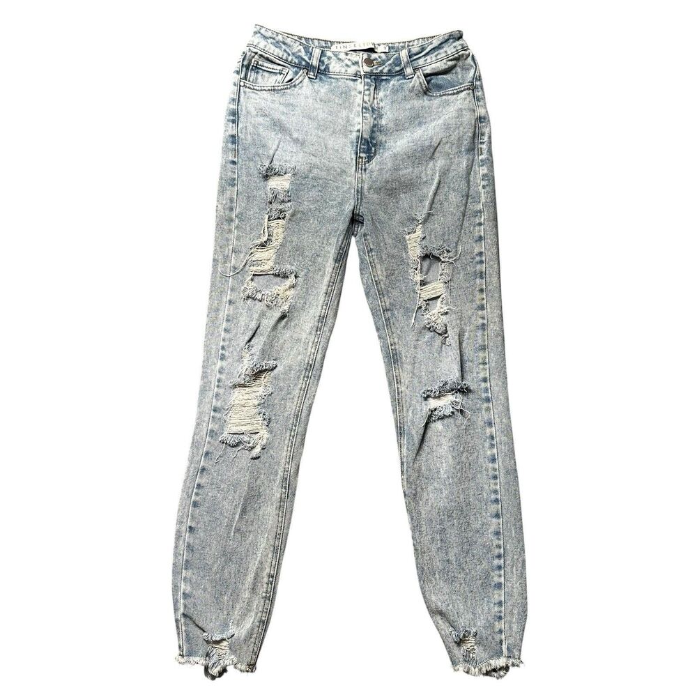 Tinseltown Jeans Juniors 9 Blue High Rise Skinny Leg Distressed Fringe Hem EUC